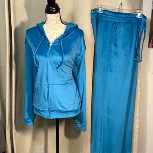 New Blue Teal 2pc Velvet jogger set Hoodie Loungewear NY&C Zip Large XXL